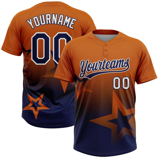 Custom Texas Orange Navy-White Gradient Style Twinkle Star Two-Button Unisex Softball Jersey - Main View