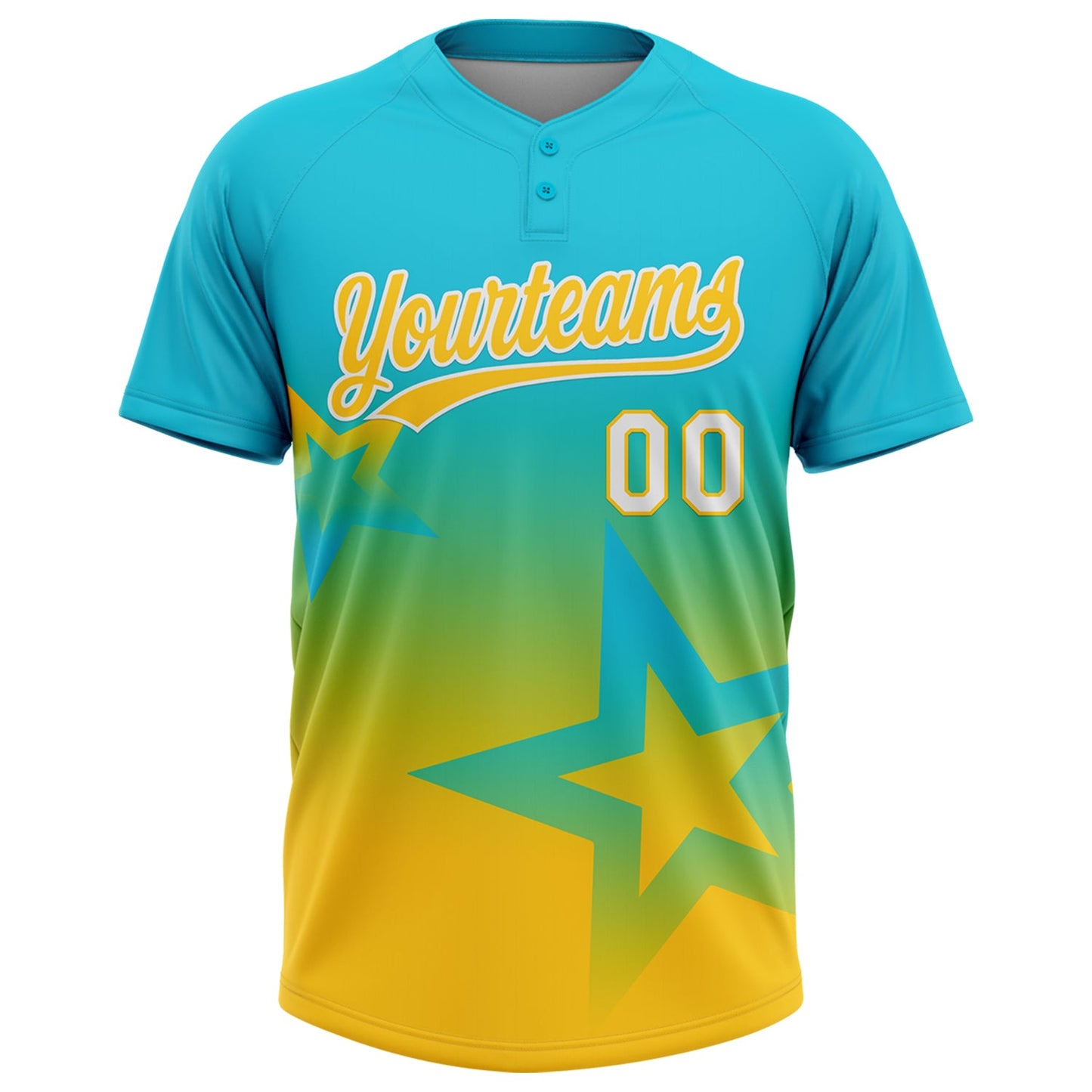 Custom Lakes Blue Yellow-White Gradient Style Twinkle Star Two-Button Unisex Softball Jersey view 2