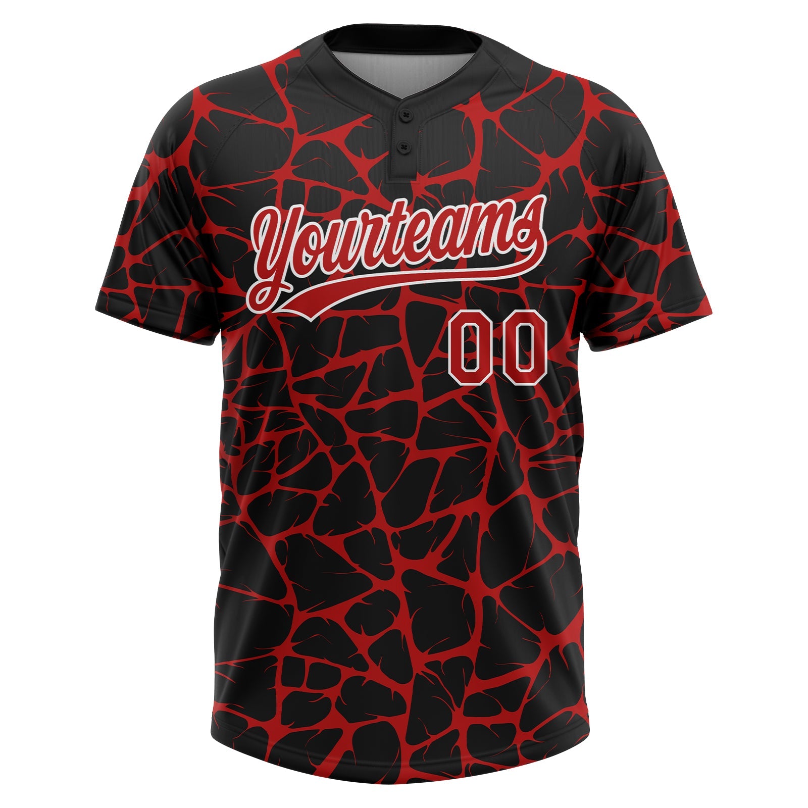 Custom Black Red-White Abstract Network Crackle Two-Button Unisex Softball Jersey view 2