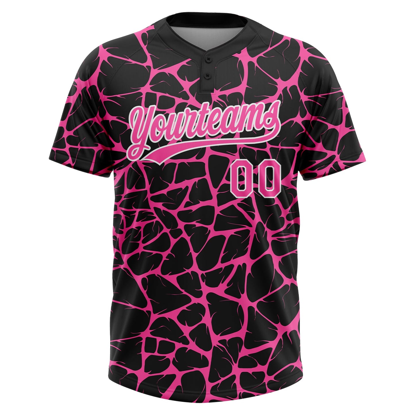 Custom Black Pink-White Abstract Network Crackle Two-Button Unisex Softball Jersey view 2