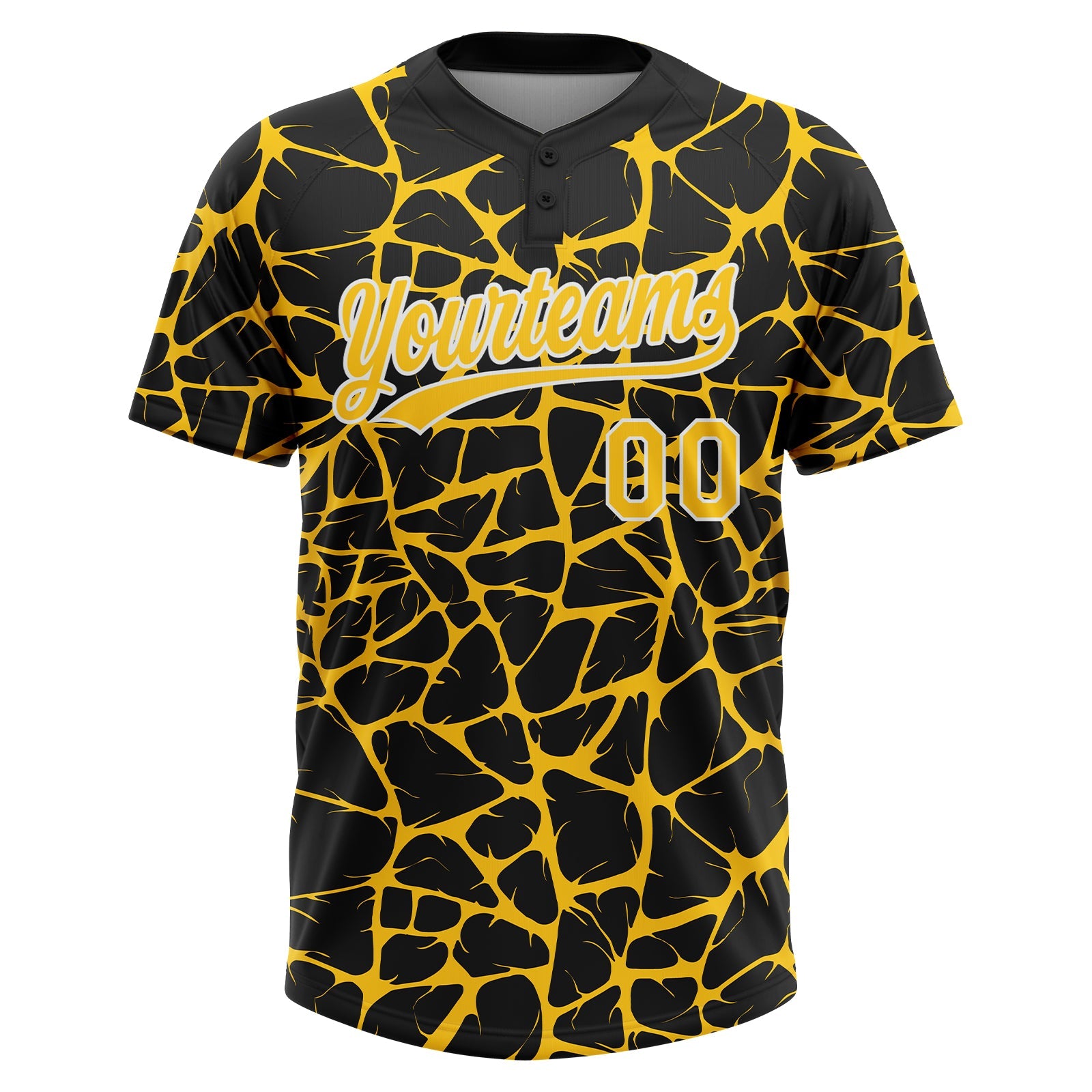 Custom Black Yellow-White Abstract Network Crackle Two-Button Unisex Softball Jersey view 2