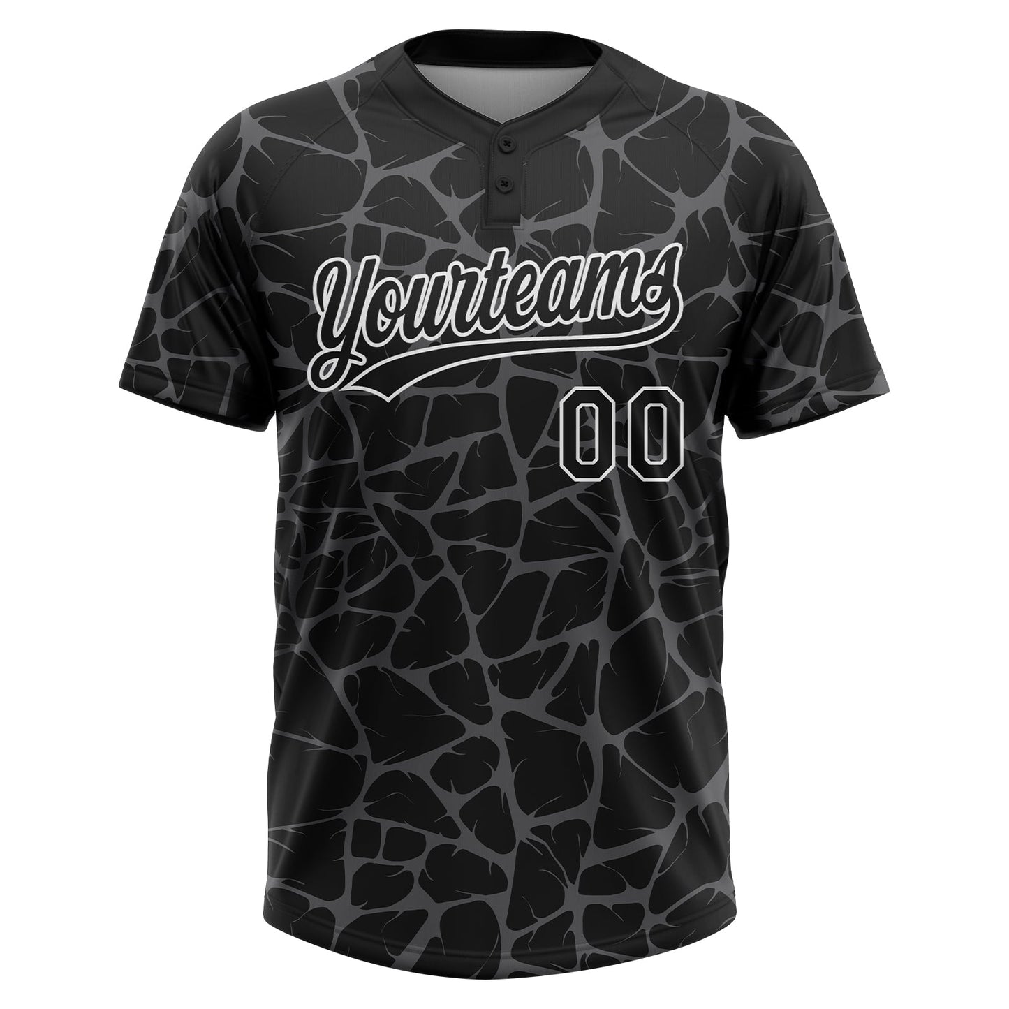 Custom Black Steel Gray-White Abstract Network Crackle Two-Button Unisex Softball Jersey view 2