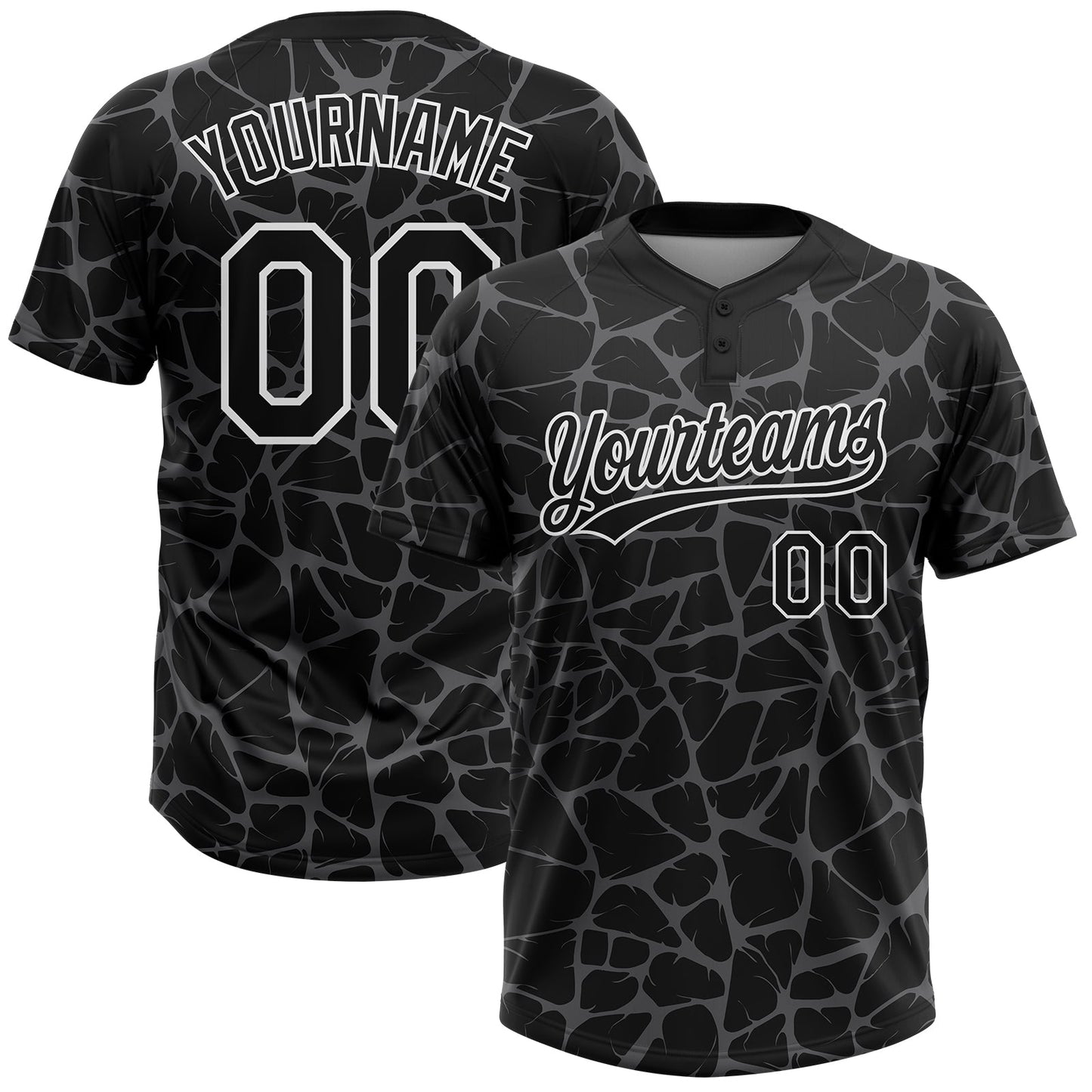 Custom Black Steel Gray-White Abstract Network Crackle Two-Button Unisex Softball Jersey - Main View
