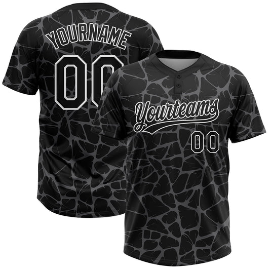 Custom Black Steel Gray-White Abstract Network Crackle Two-Button Unisex Softball Jersey - Main View