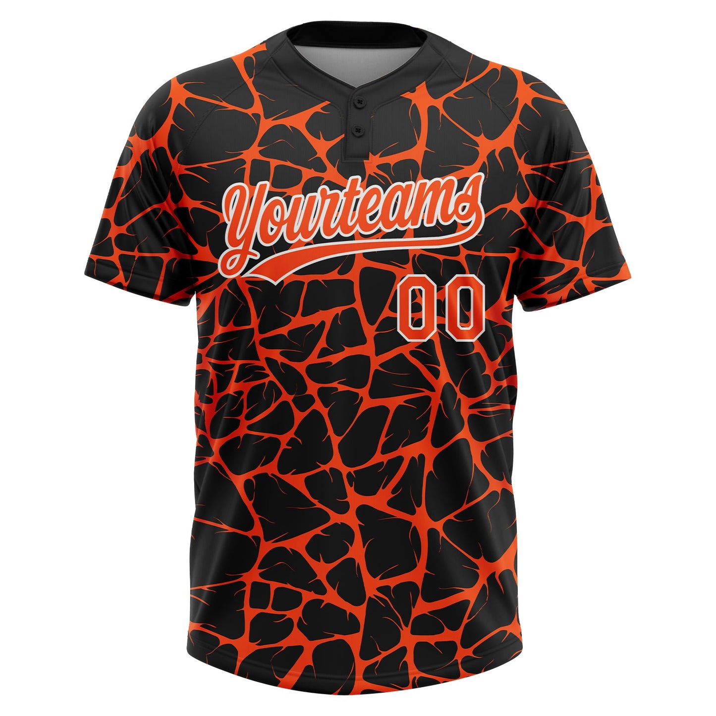 Custom Black Orange-White Abstract Network Crackle Two-Button Unisex Softball Jersey view 2