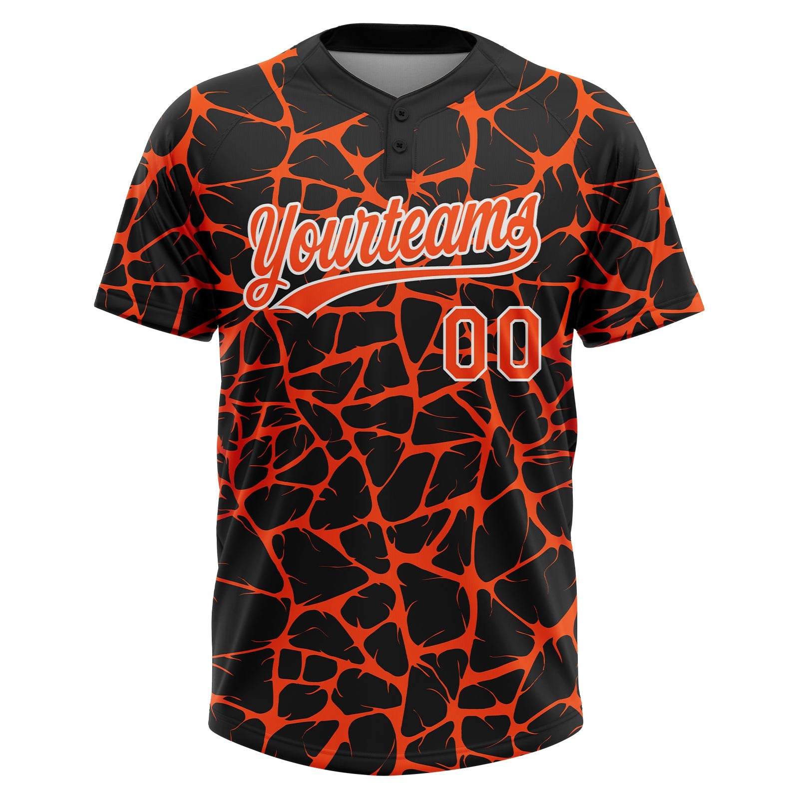 Custom Black Orange-White Abstract Network Crackle Two-Button Unisex Softball Jersey view 2