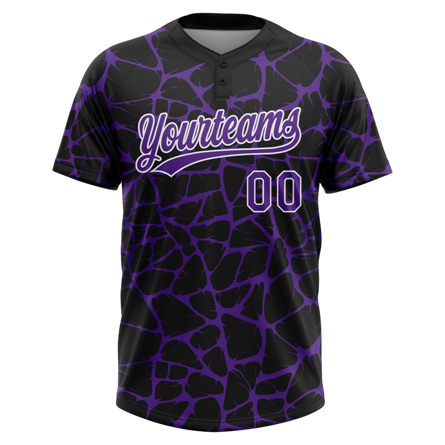 Custom Black Purple-White Abstract Network Crackle Two-Button Unisex Softball Jersey view 2