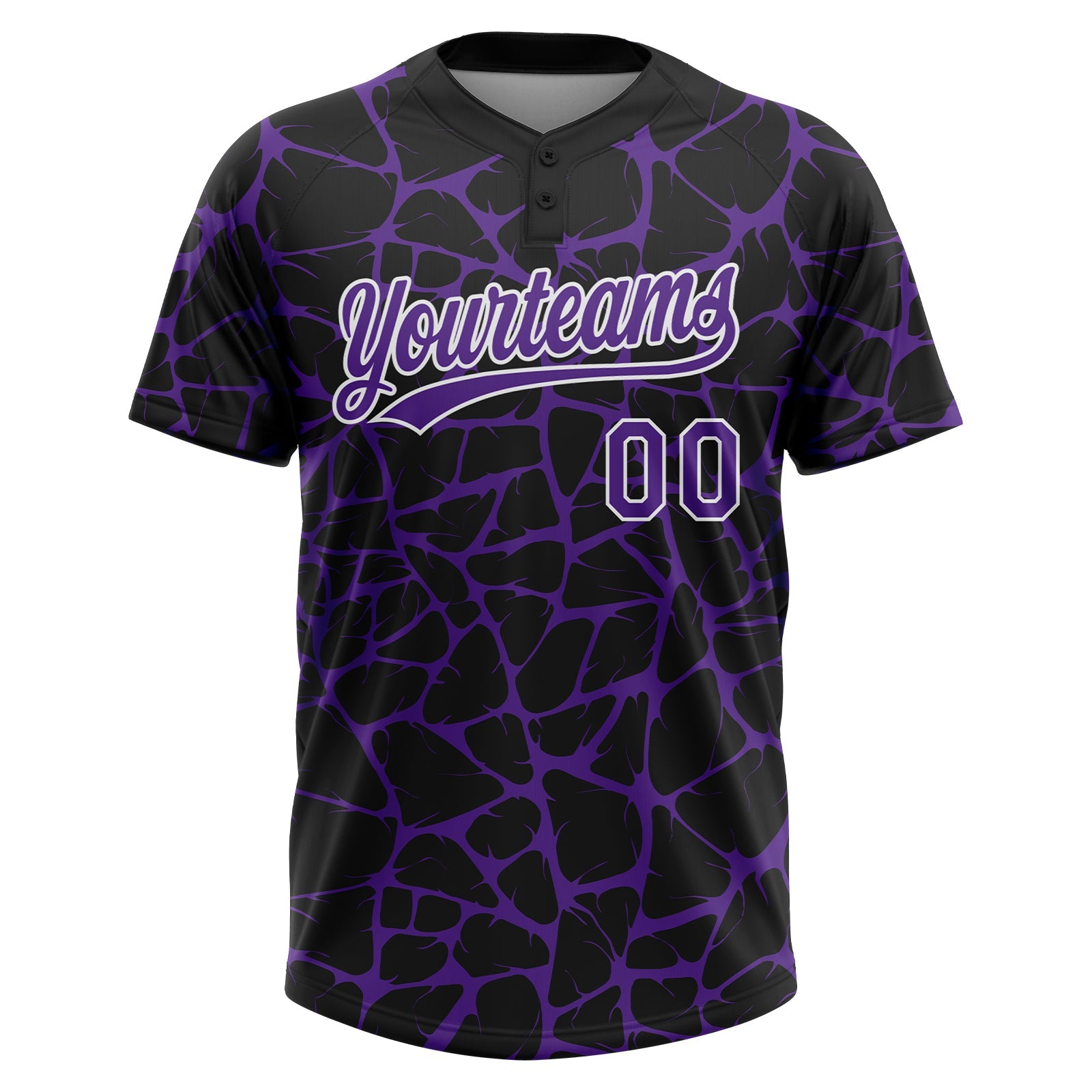 Custom Black Purple-White Abstract Network Crackle Two-Button Unisex Softball Jersey view 2