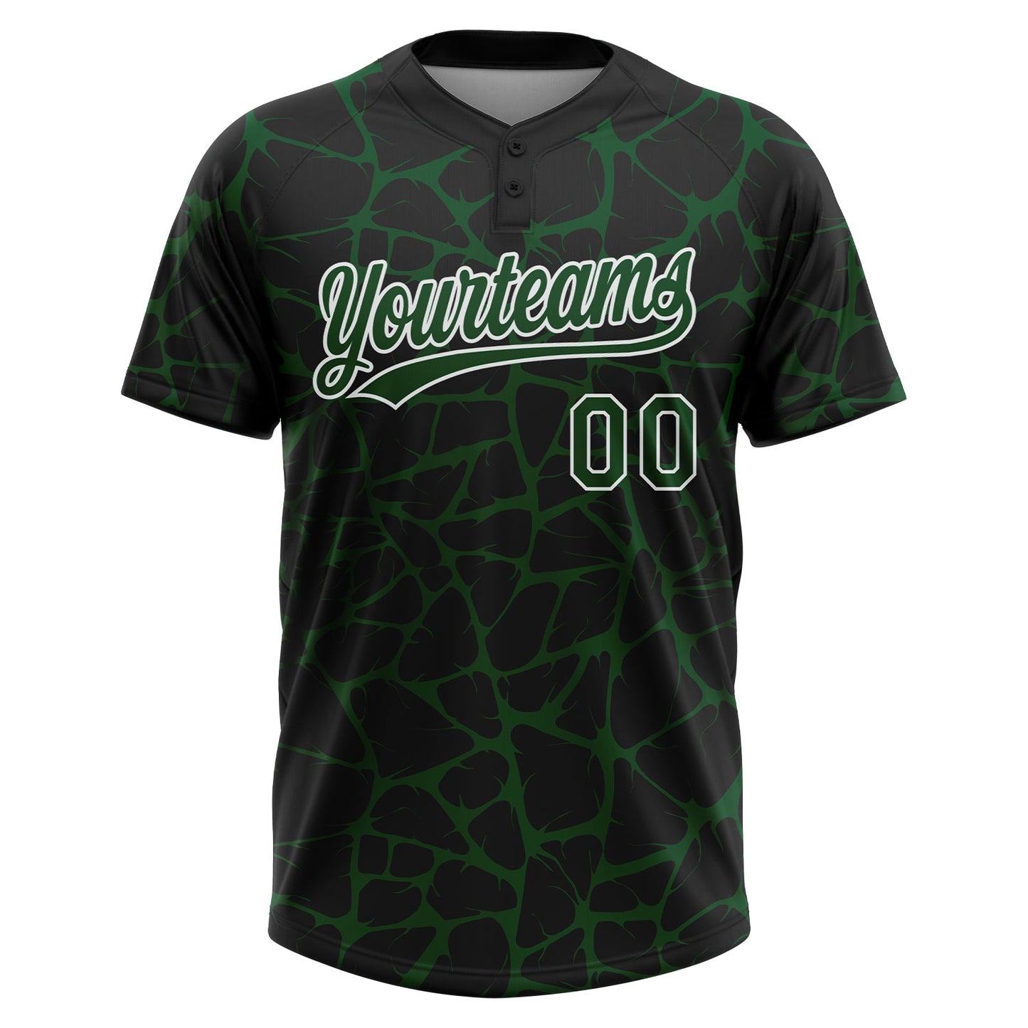 Custom Black Green-White Abstract Network Crackle Two-Button Unisex Softball Jersey view 2