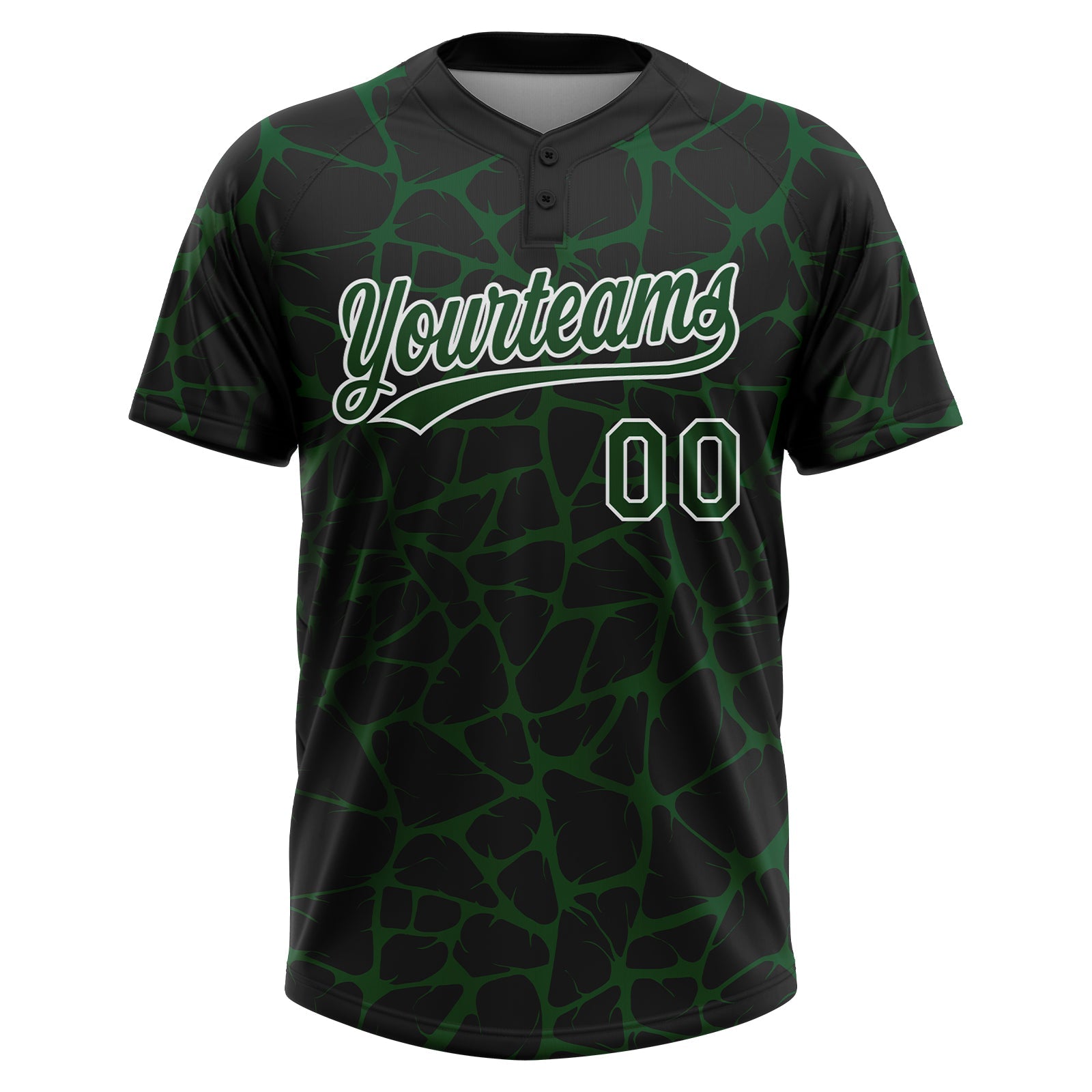 Custom Black Green-White Abstract Network Crackle Two-Button Unisex Softball Jersey view 2