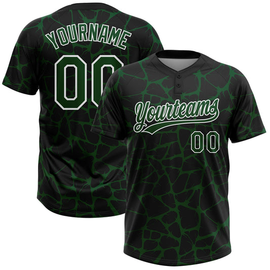 Custom Black Green-White Abstract Network Crackle Two-Button Unisex Softball Jersey - Main View