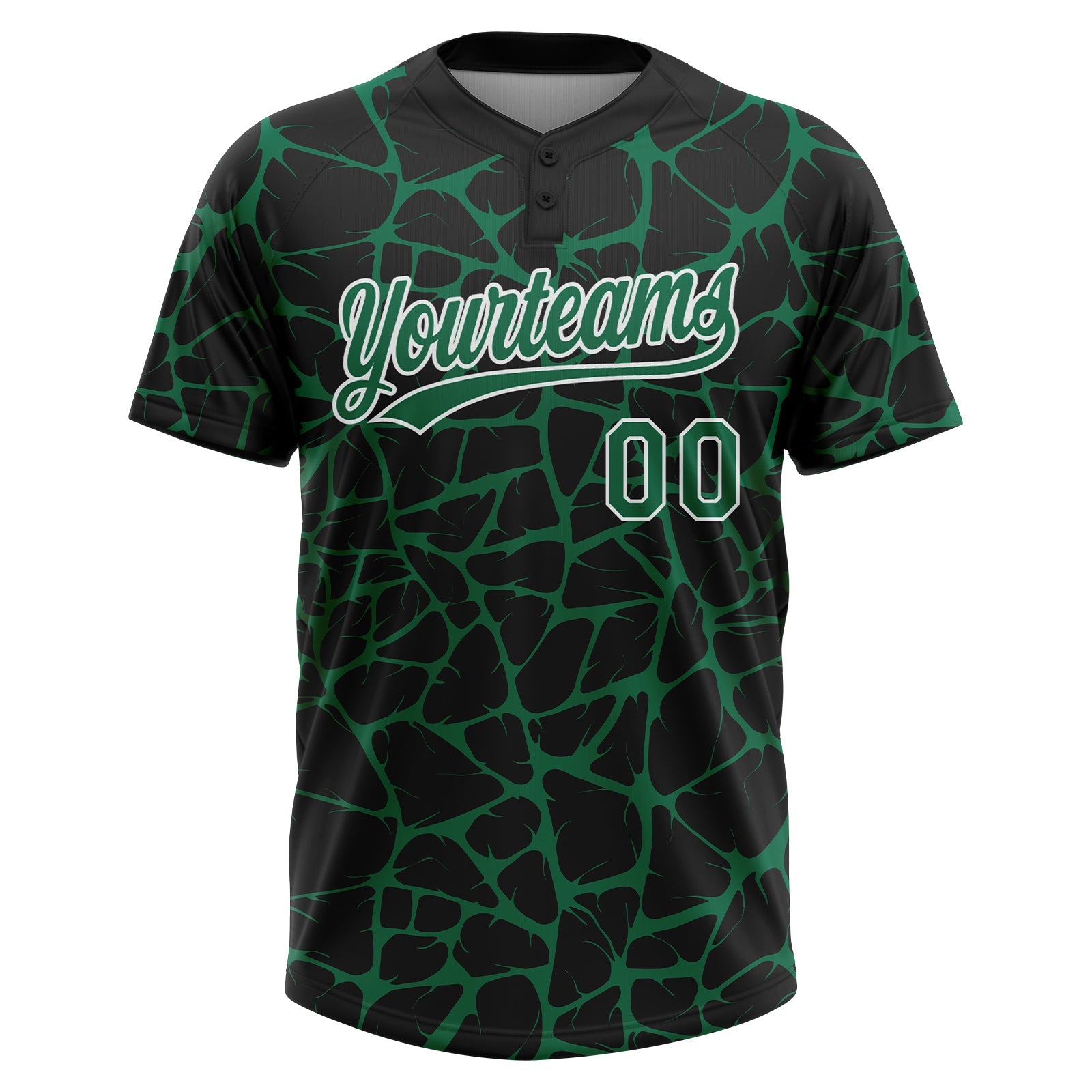 Custom Black Kelly Green-White Abstract Network Crackle Two-Button Unisex Softball Jersey view 2