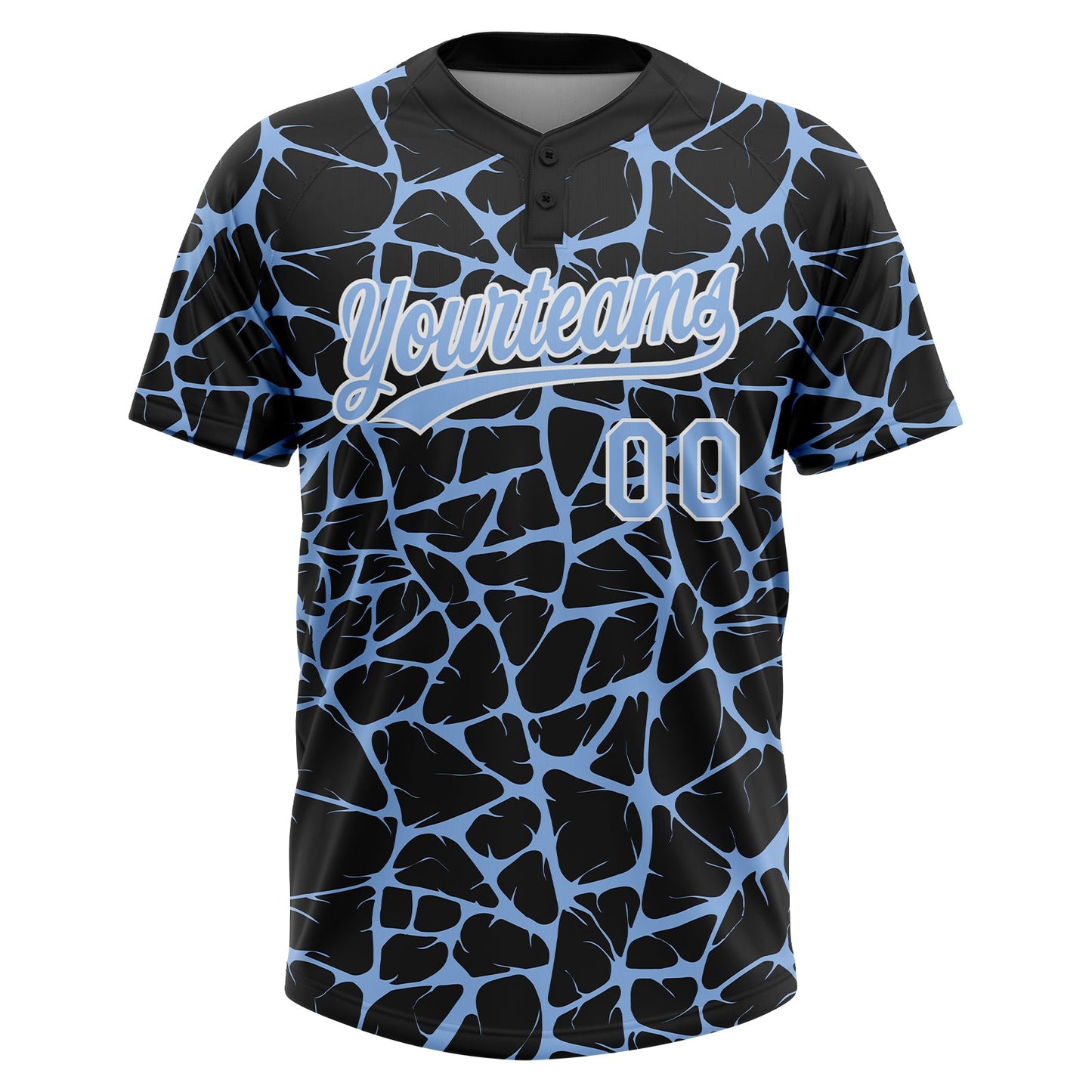 Custom Black Light Blue-White Abstract Network Crackle Two-Button Unisex Softball Jersey view 2