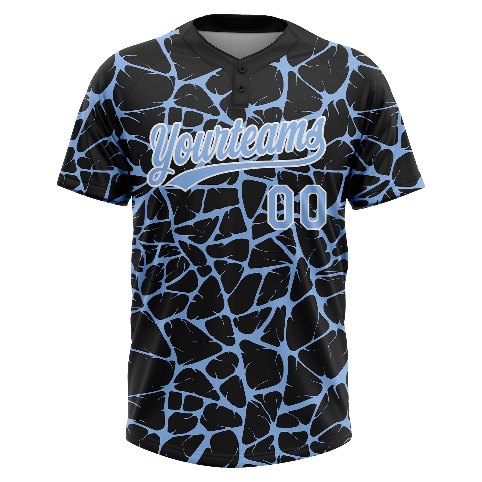 Custom Black Light Blue-White Abstract Network Crackle Two-Button Unisex Softball Jersey view 2