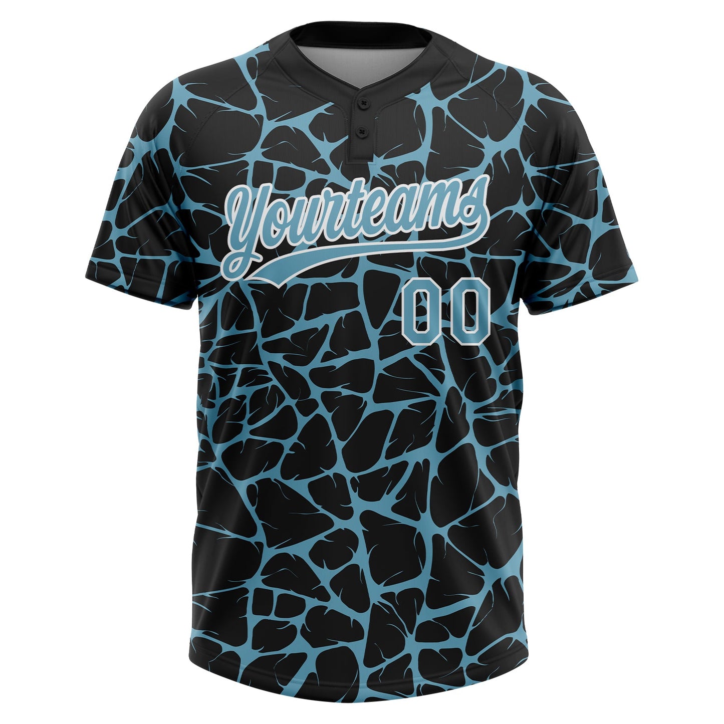 Custom Black Shadow Blue-White Abstract Network Crackle Two-Button Unisex Softball Jersey view 2