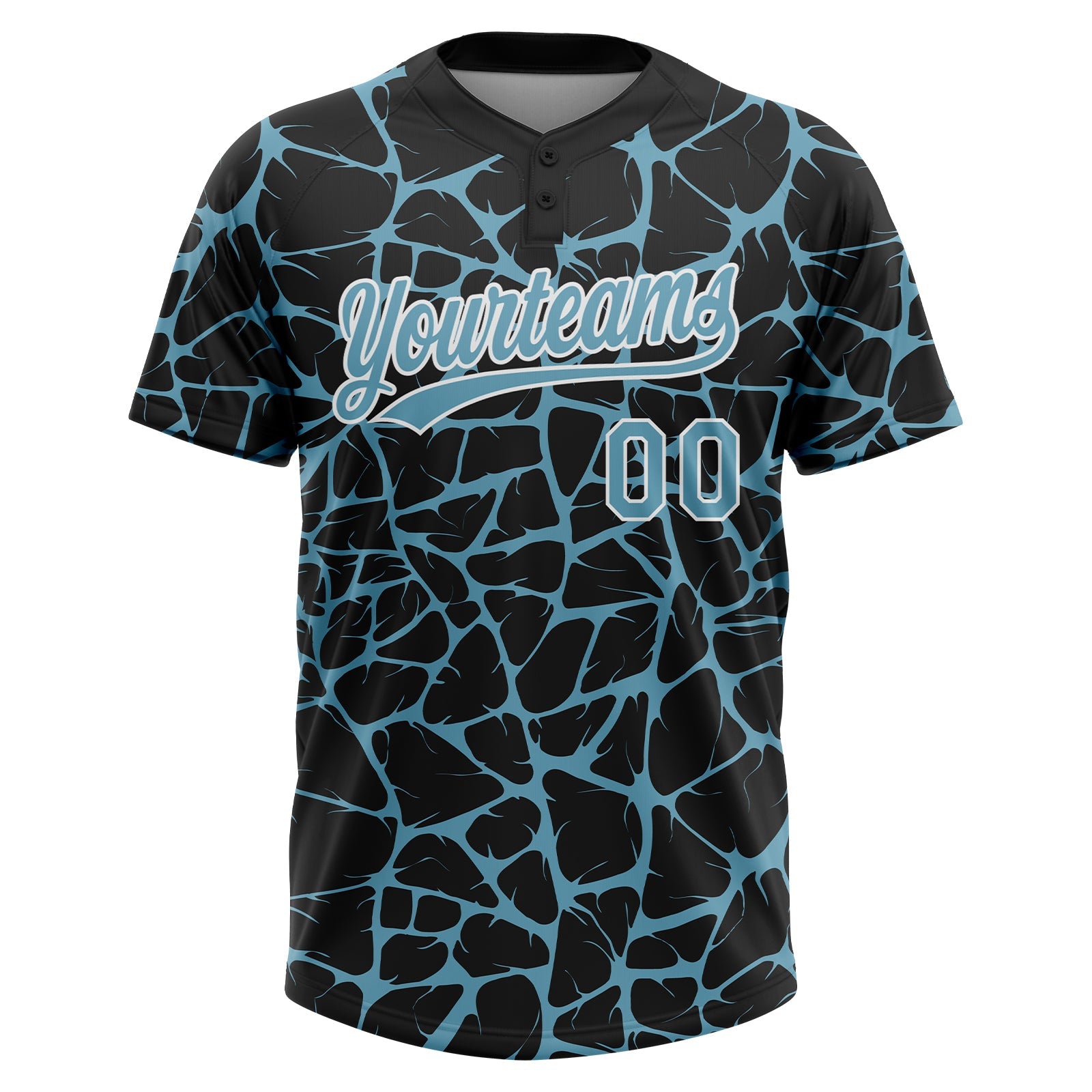 Custom Black Shadow Blue-White Abstract Network Crackle Two-Button Unisex Softball Jersey view 2