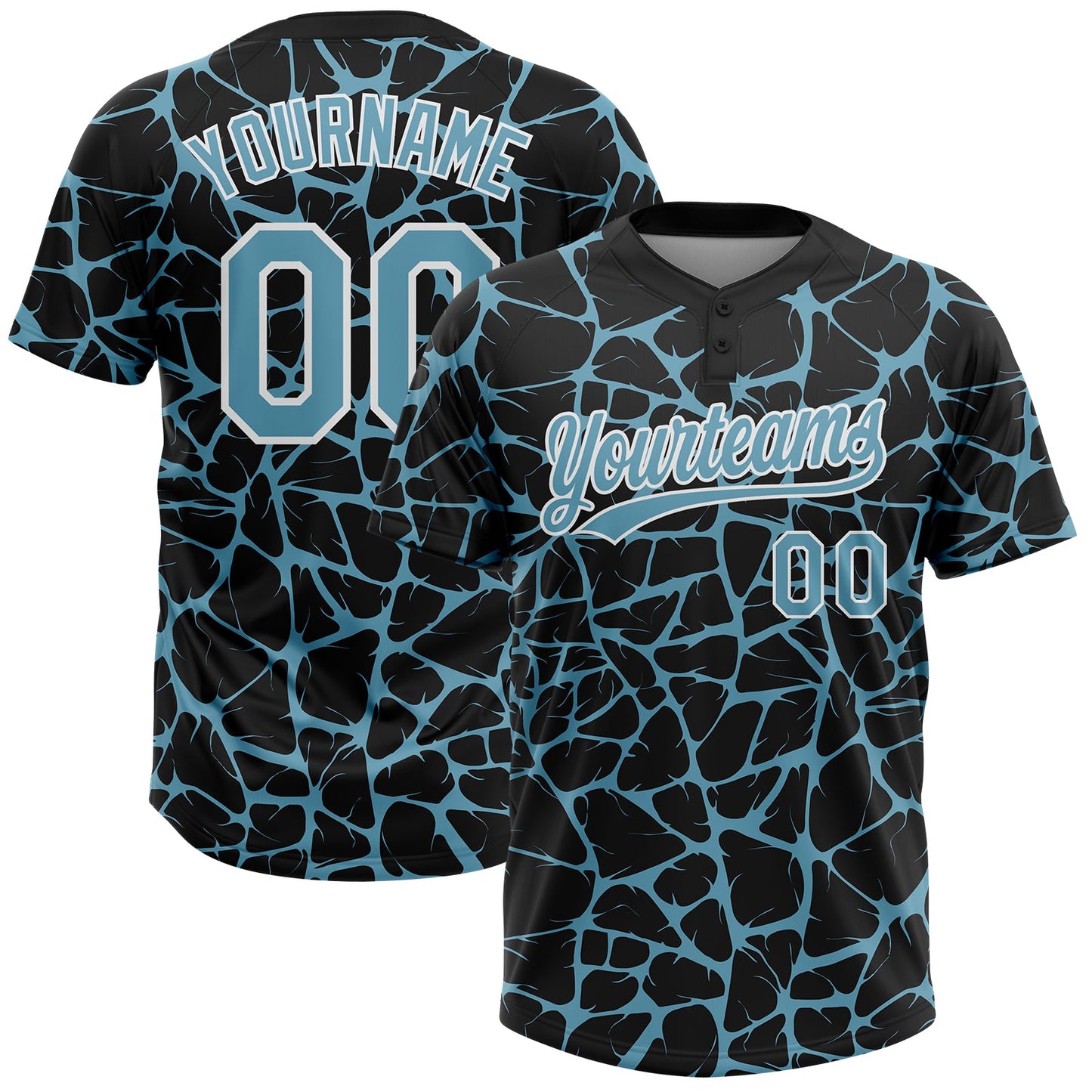 Custom Black Shadow Blue-White Abstract Network Crackle Two-Button Unisex Softball Jersey - Main View