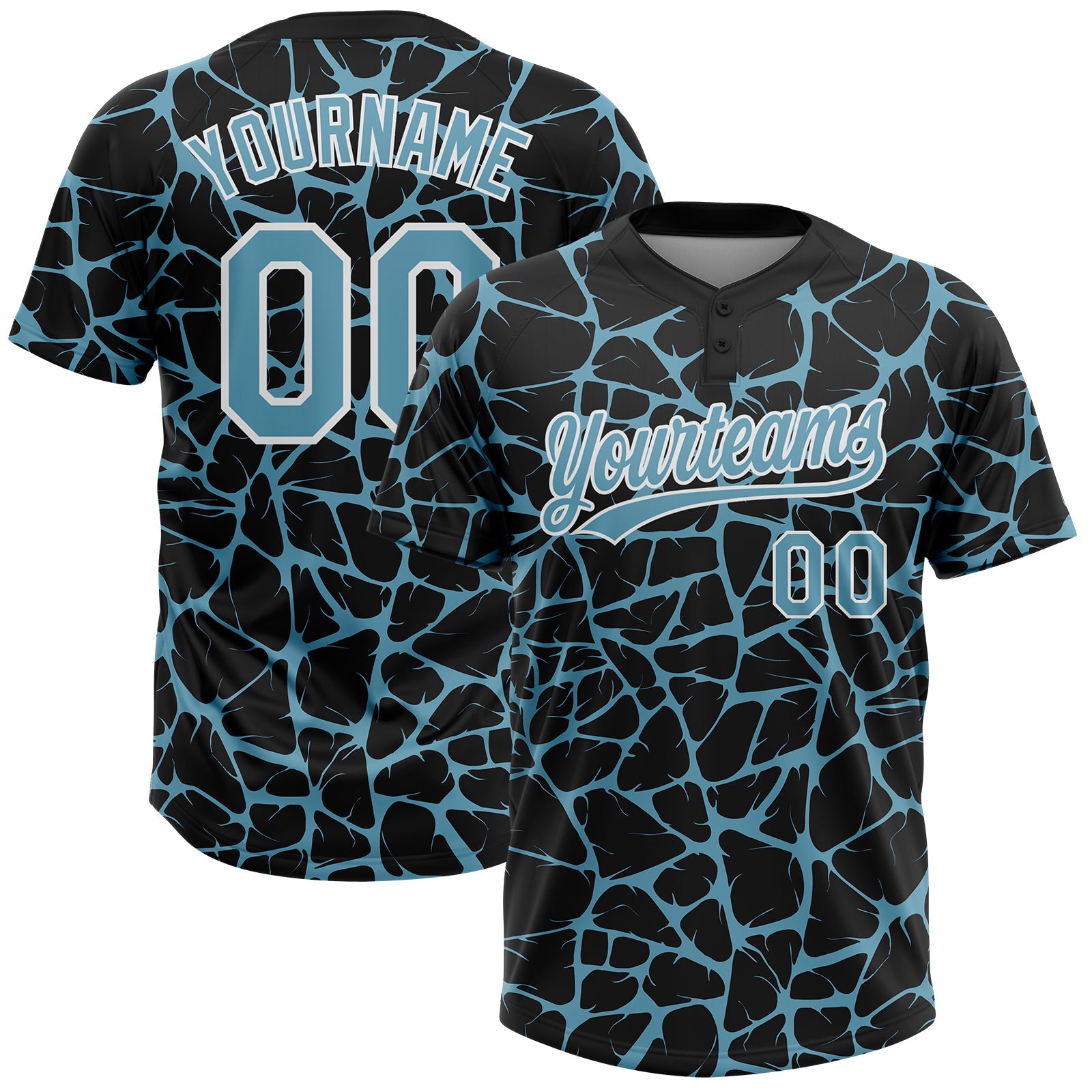 Custom Black Shadow Blue-White Abstract Network Crackle Two-Button Unisex Softball Jersey - Main View