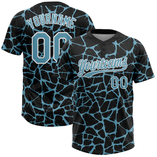 Custom Black Shadow Blue-White Abstract Network Crackle Two-Button Unisex Softball Jersey - Main View