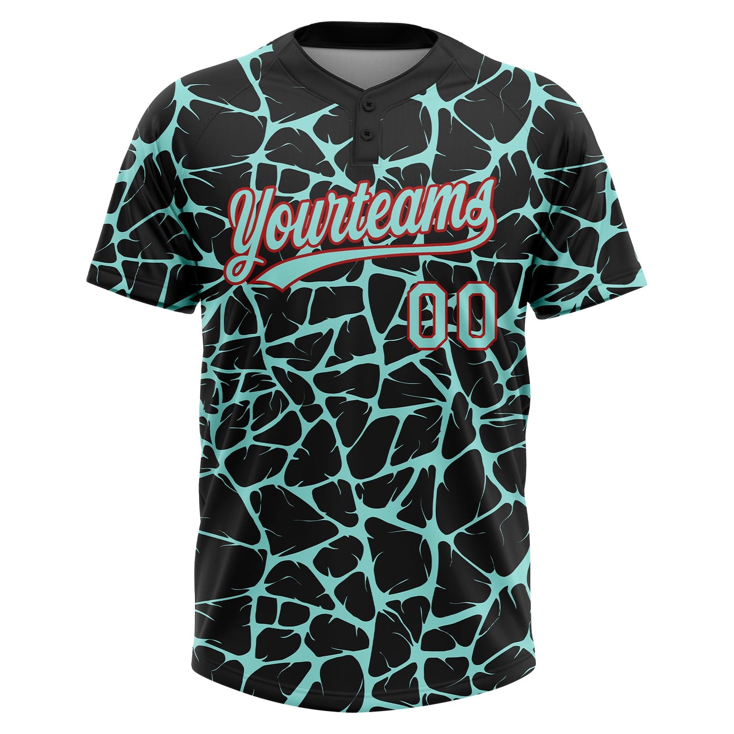Custom Black Ice Blue-Red Abstract Network Crackle Two-Button Unisex Softball Jersey view 2