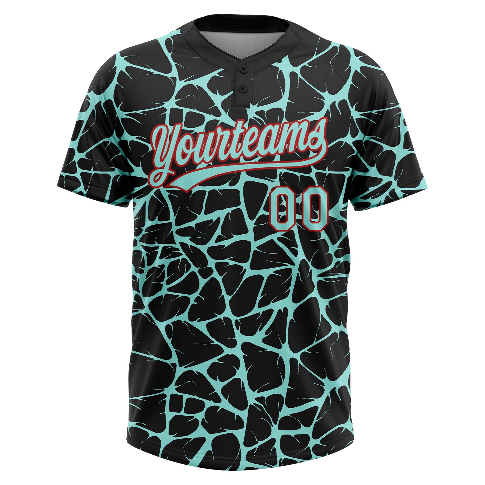 Custom Black Ice Blue-Red Abstract Network Crackle Two-Button Unisex Softball Jersey view 2