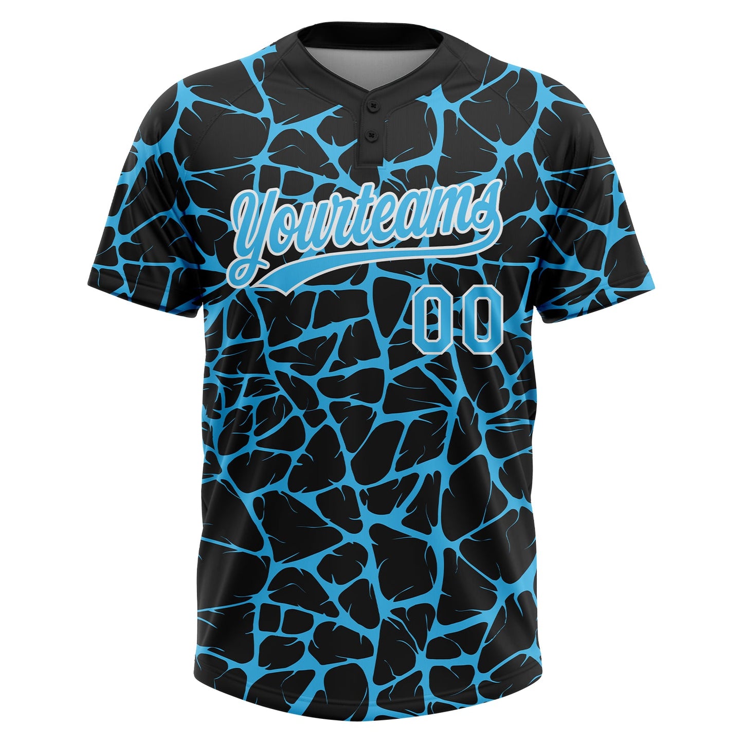 Custom Black Sky Blue-White Abstract Network Crackle Two-Button Unisex Softball Jersey view 2