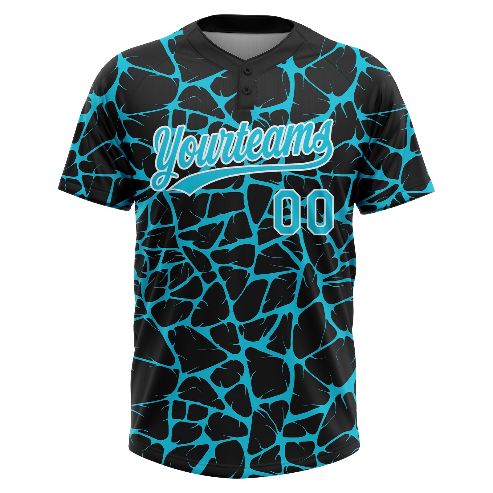 Custom Black Lakes Blue-White Abstract Network Crackle Two-Button Unisex Softball Jersey view 2