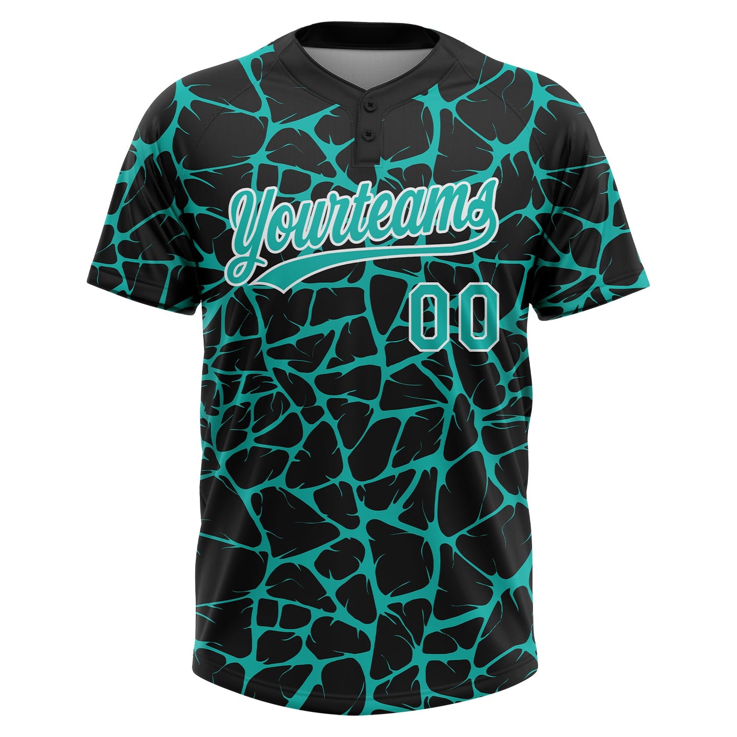 Custom Black Aqua-White Abstract Network Crackle Two-Button Unisex Softball Jersey view 2