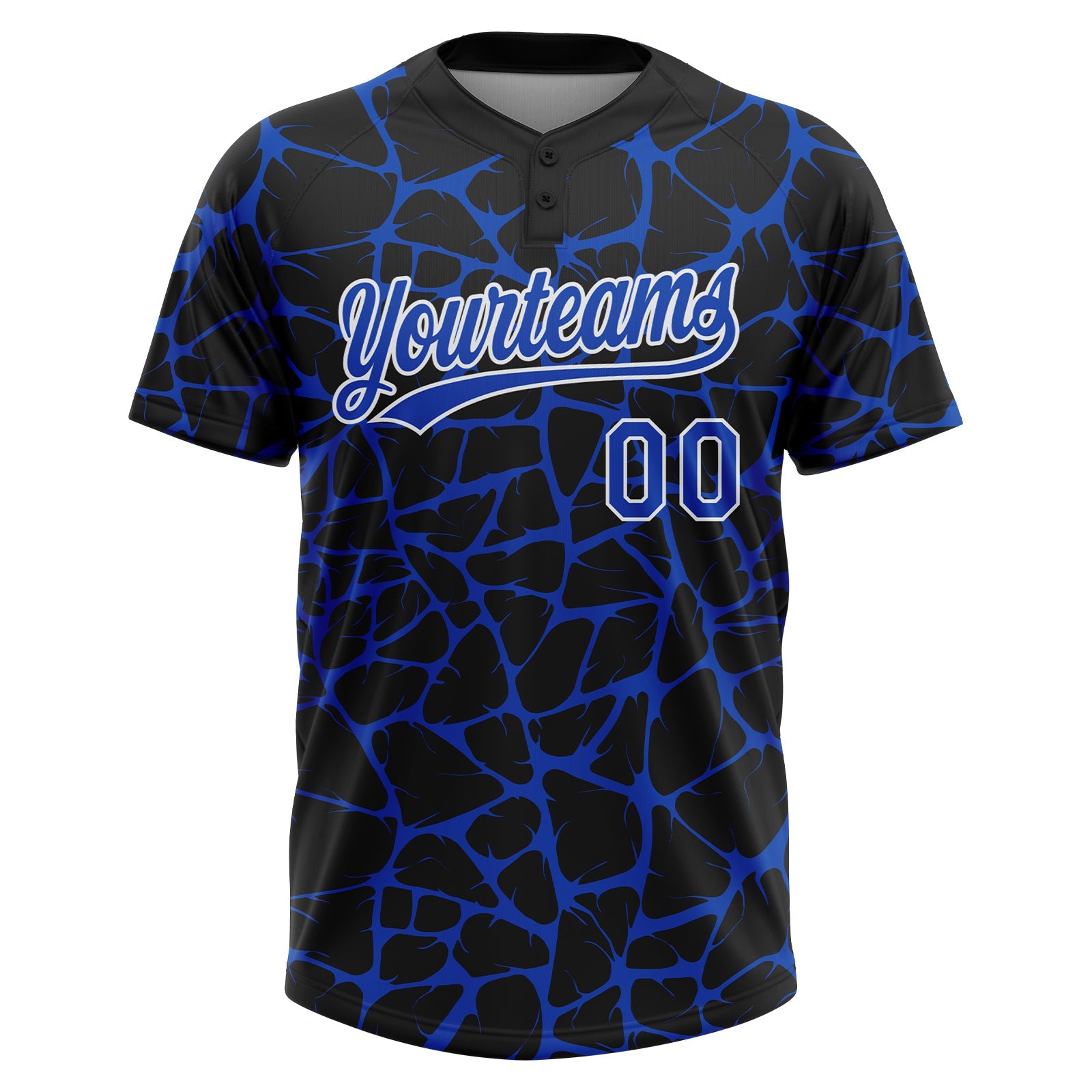 Custom Black Thunder Blue-White Abstract Network Crackle Two-Button Unisex Softball Jersey view 2