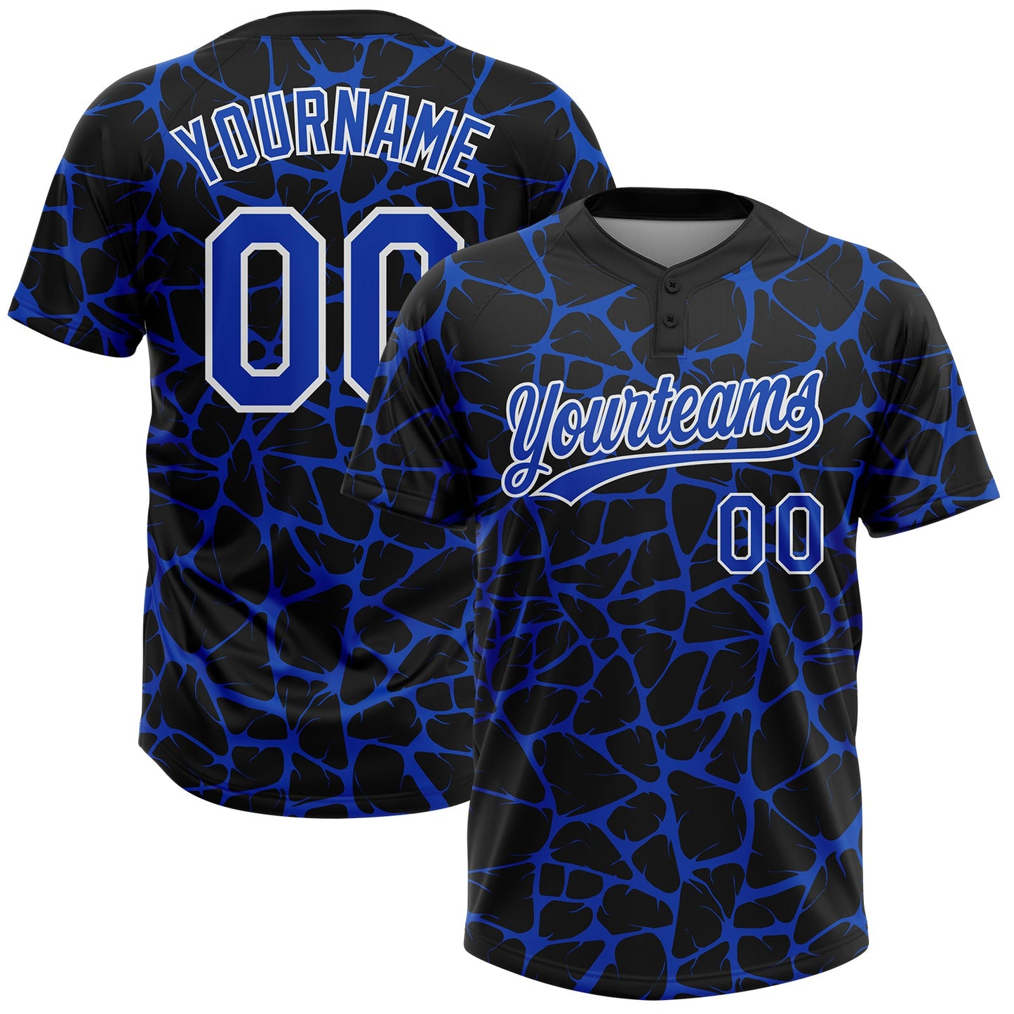 Custom Black Thunder Blue-White Abstract Network Crackle Two-Button Unisex Softball Jersey - Main View