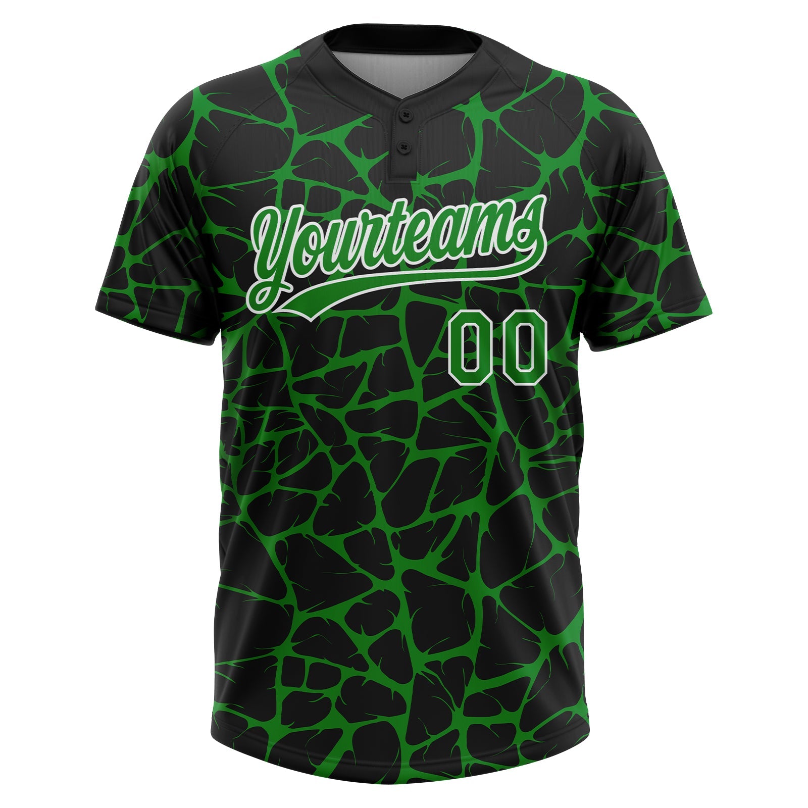 Custom Black Grass Green-White Abstract Network Crackle Two-Button Unisex Softball Jersey view 2