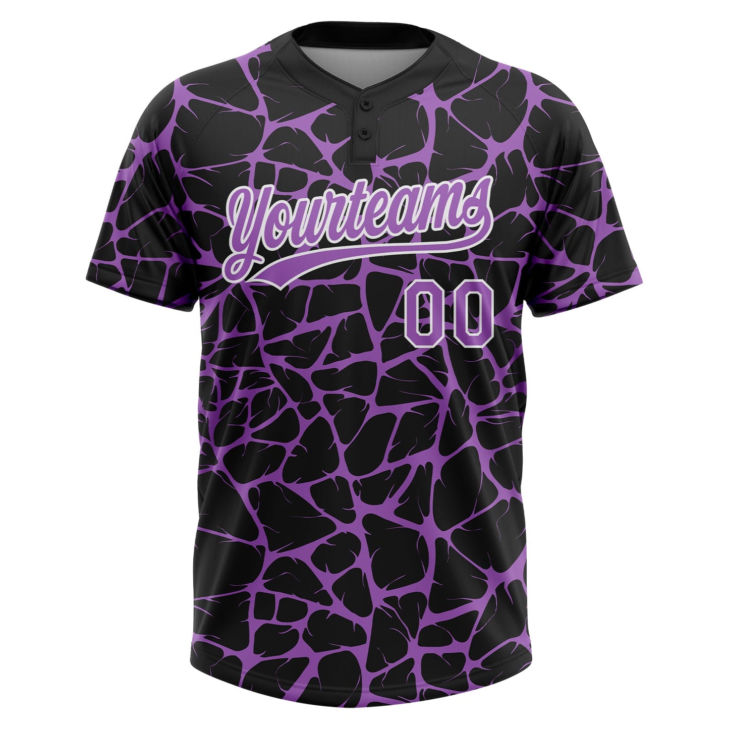 Custom Black Medium Purple-White Abstract Network Crackle Two-Button Unisex Softball Jersey view 2
