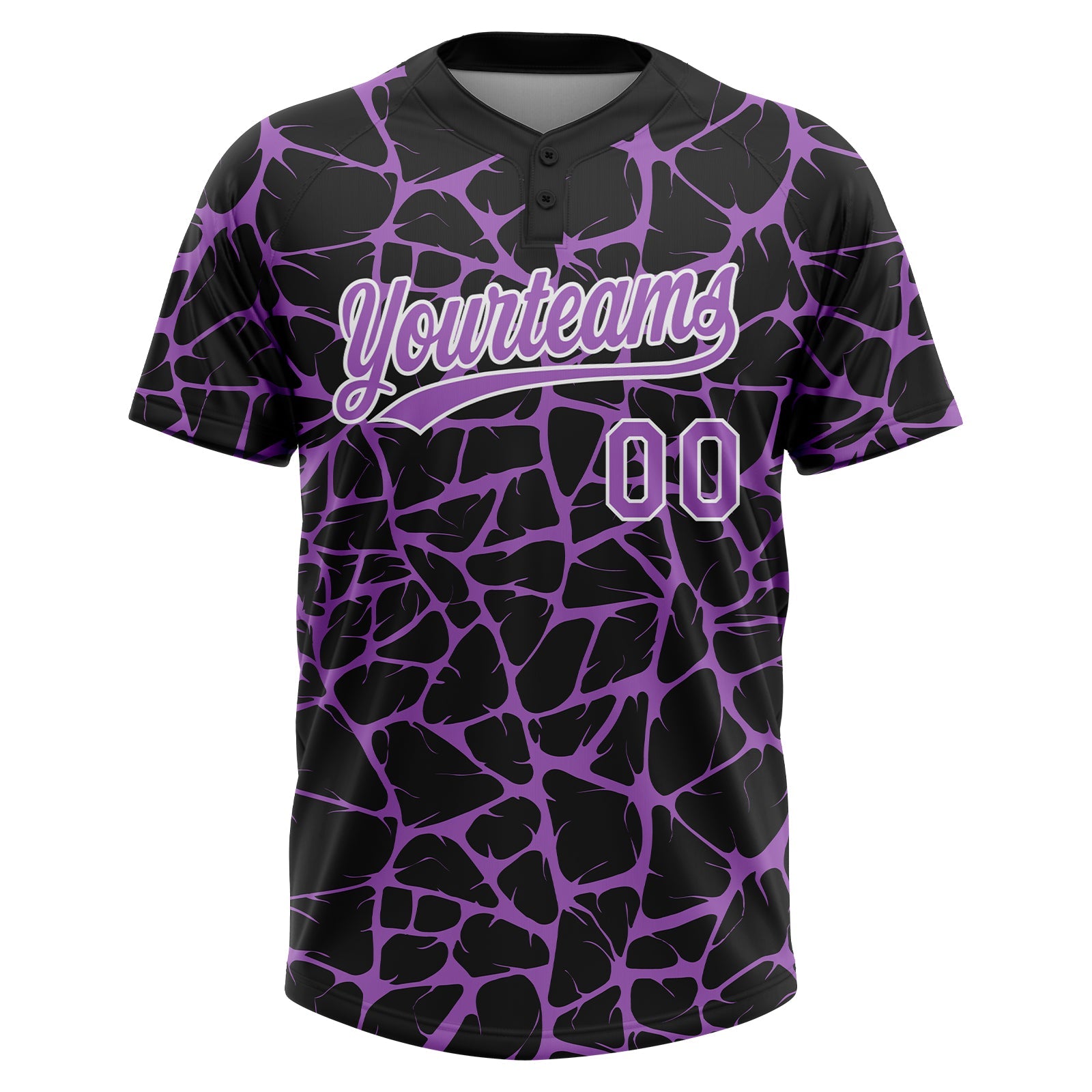 Custom Black Medium Purple-White Abstract Network Crackle Two-Button Unisex Softball Jersey view 2