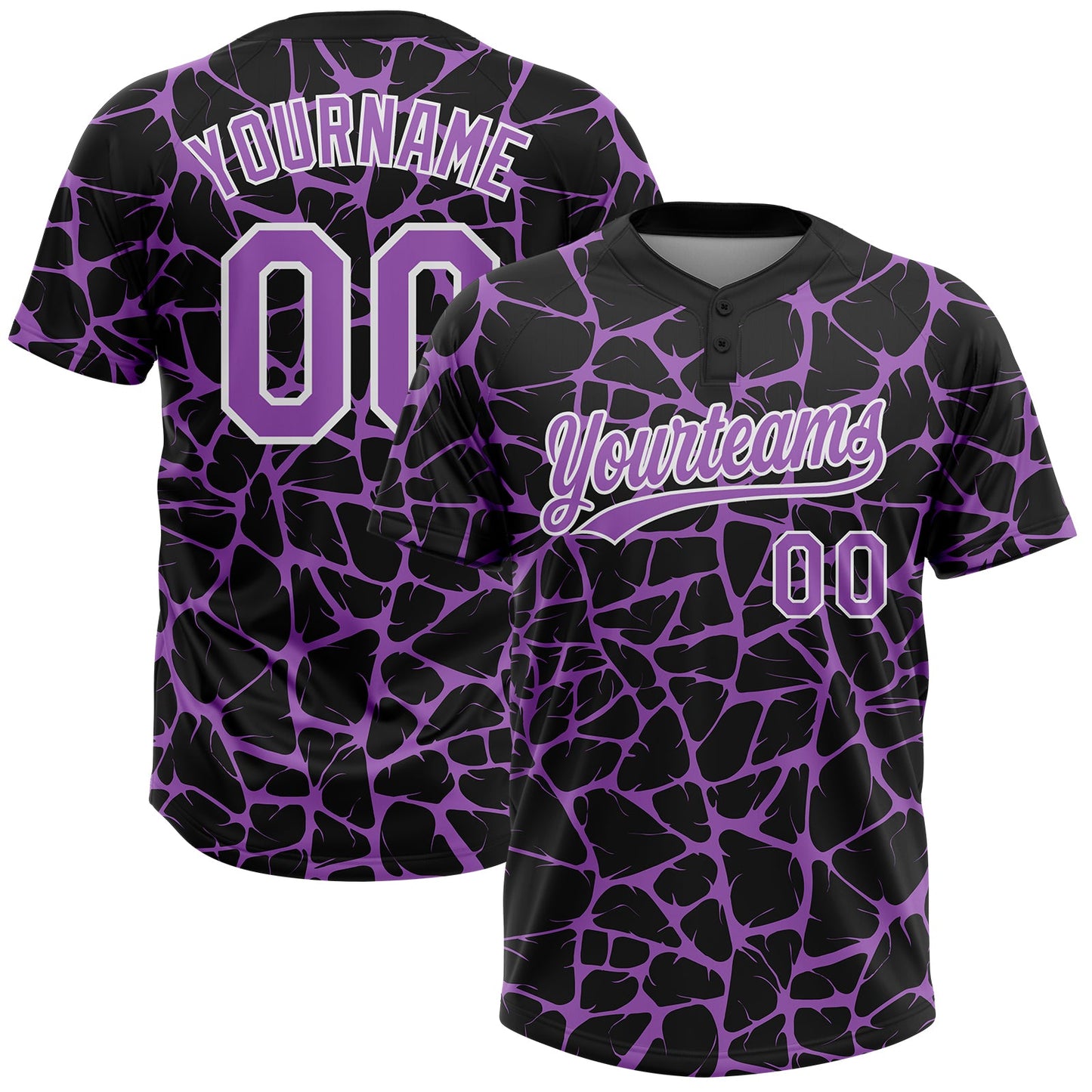 Custom Black Medium Purple-White Abstract Network Crackle Two-Button Unisex Softball Jersey - Main View