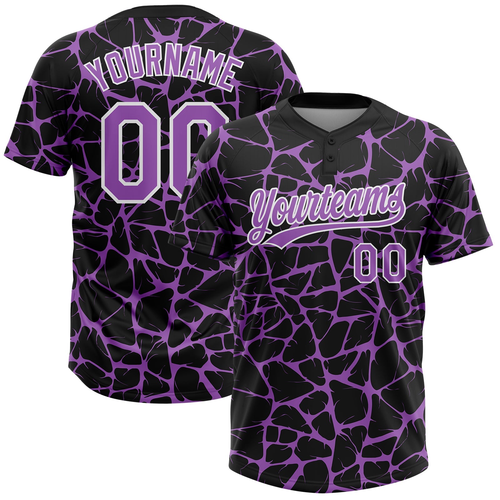 Custom Black Medium Purple-White Abstract Network Crackle Two-Button Unisex Softball Jersey - Main View