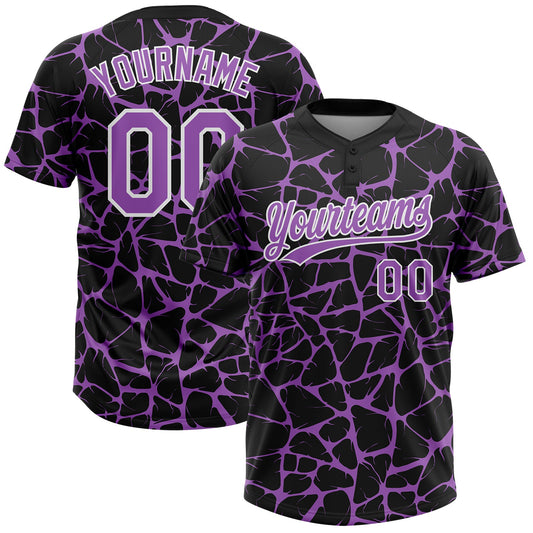 Custom Black Medium Purple-White Abstract Network Crackle Two-Button Unisex Softball Jersey - Main View
