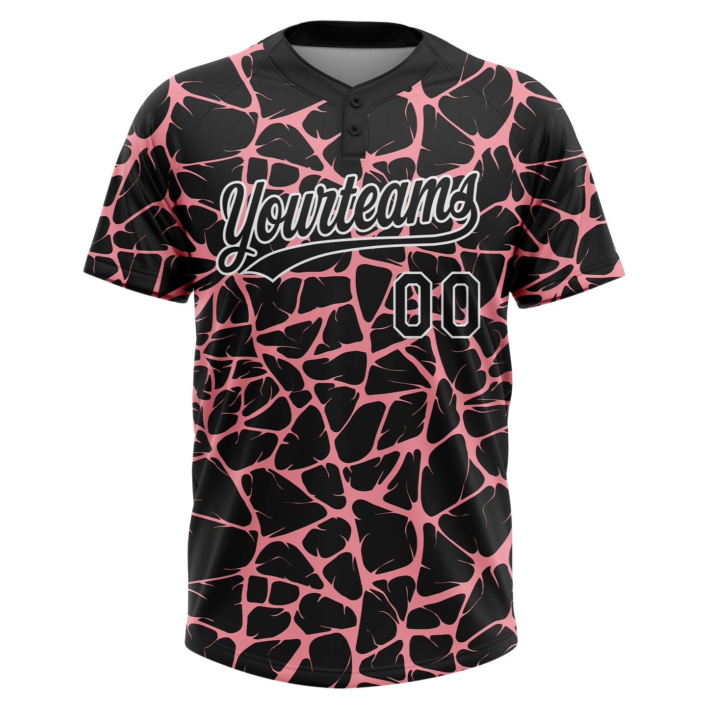 Custom Black Medium Pink-White Abstract Network Crackle Two-Button Unisex Softball Jersey view 2