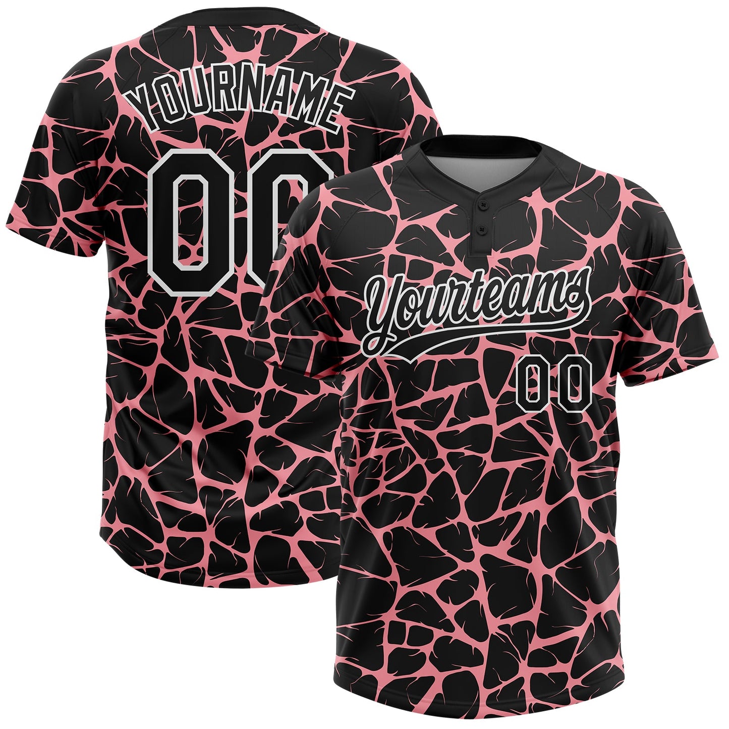 Custom Black Medium Pink-White Abstract Network Crackle Two-Button Unisex Softball Jersey - Main View
