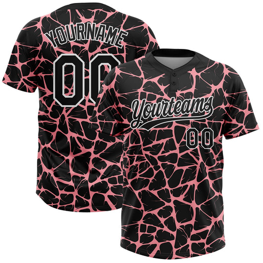 Custom Black Medium Pink-White Abstract Network Crackle Two-Button Unisex Softball Jersey - Main View