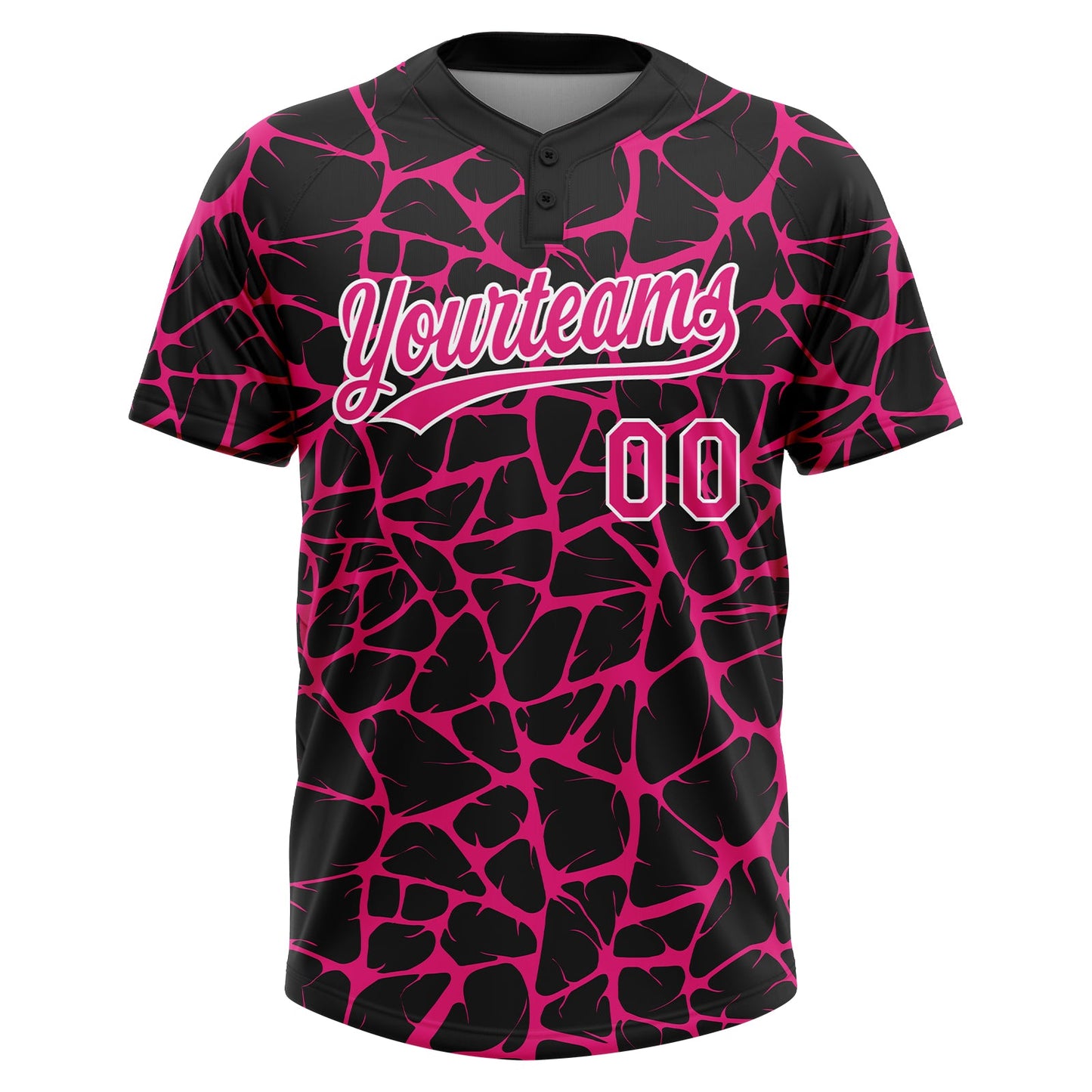 Custom Black Hot Pink-White Abstract Network Crackle Two-Button Unisex Softball Jersey view 2