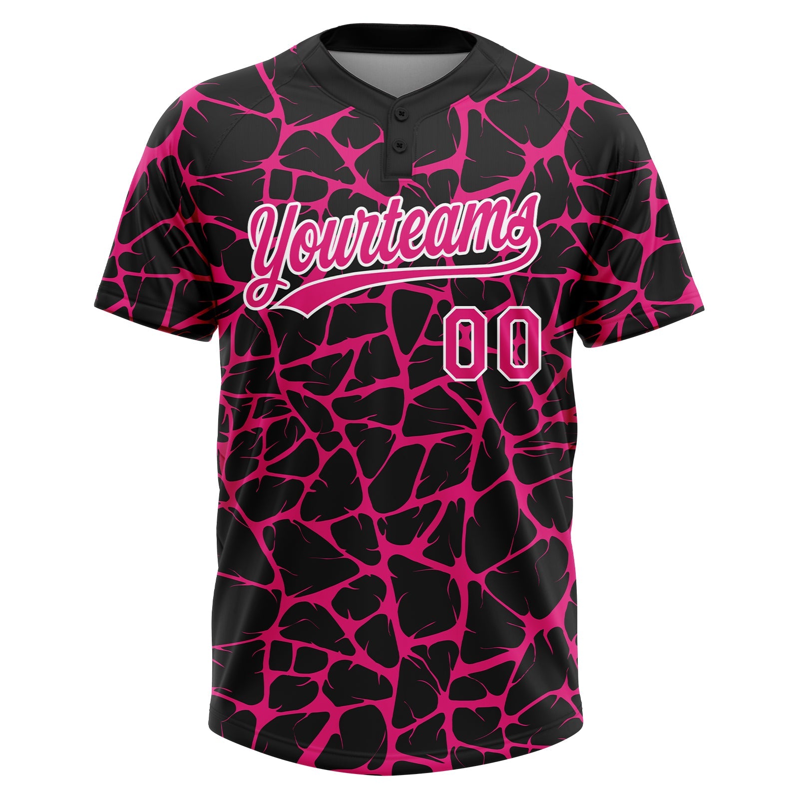 Custom Black Hot Pink-White Abstract Network Crackle Two-Button Unisex Softball Jersey view 2