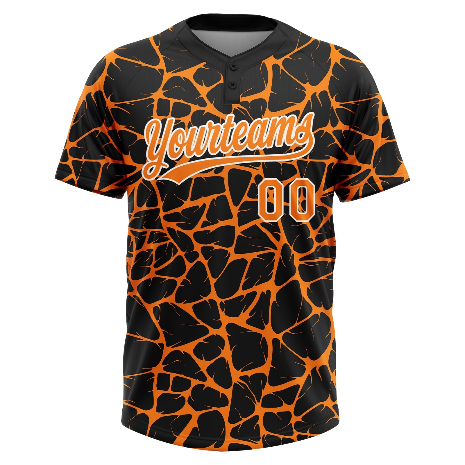 Custom Black Bay Orange-White Abstract Network Crackle Two-Button Unisex Softball Jersey view 2