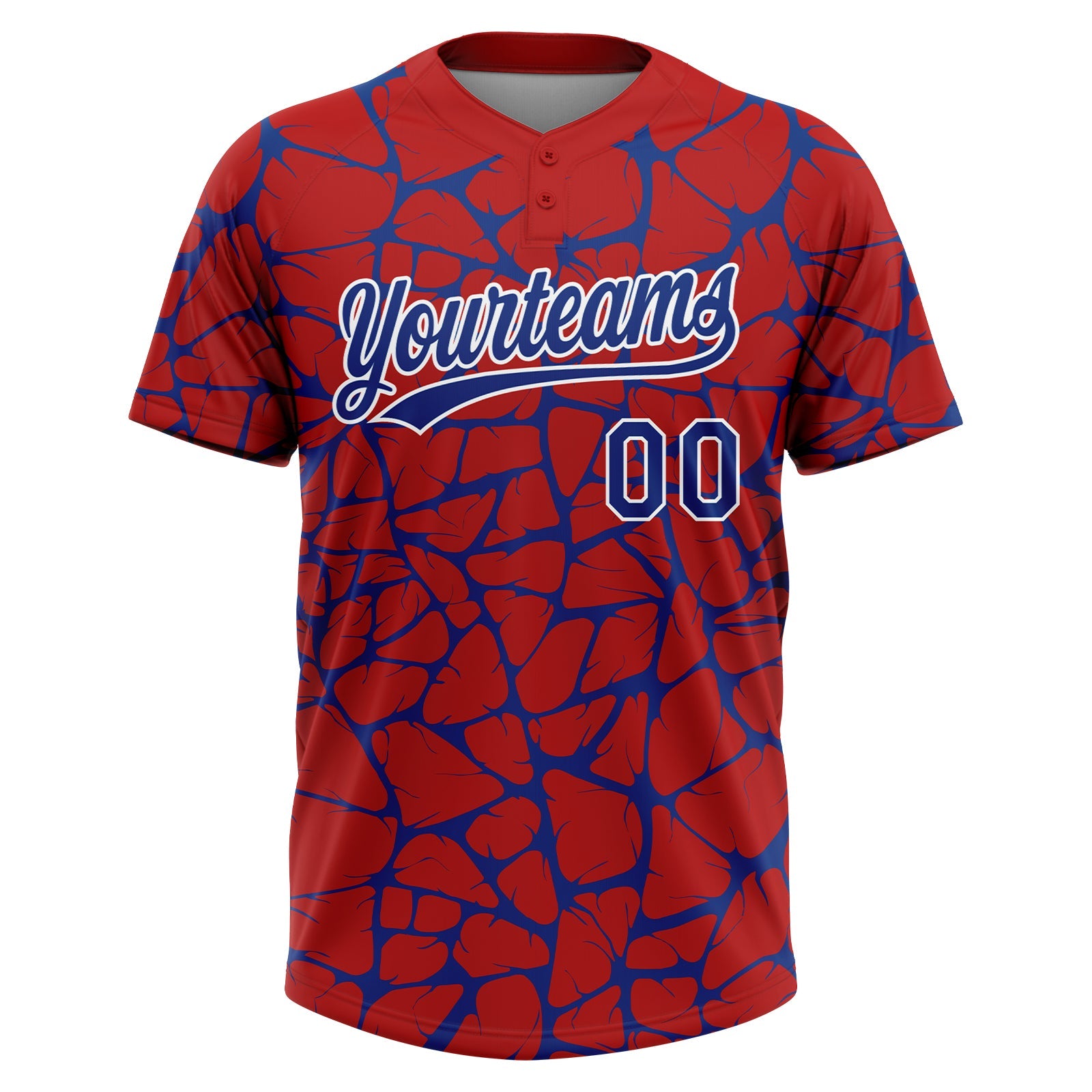 Custom Red Royal-White Abstract Network Crackle Two-Button Unisex Softball Jersey view 2