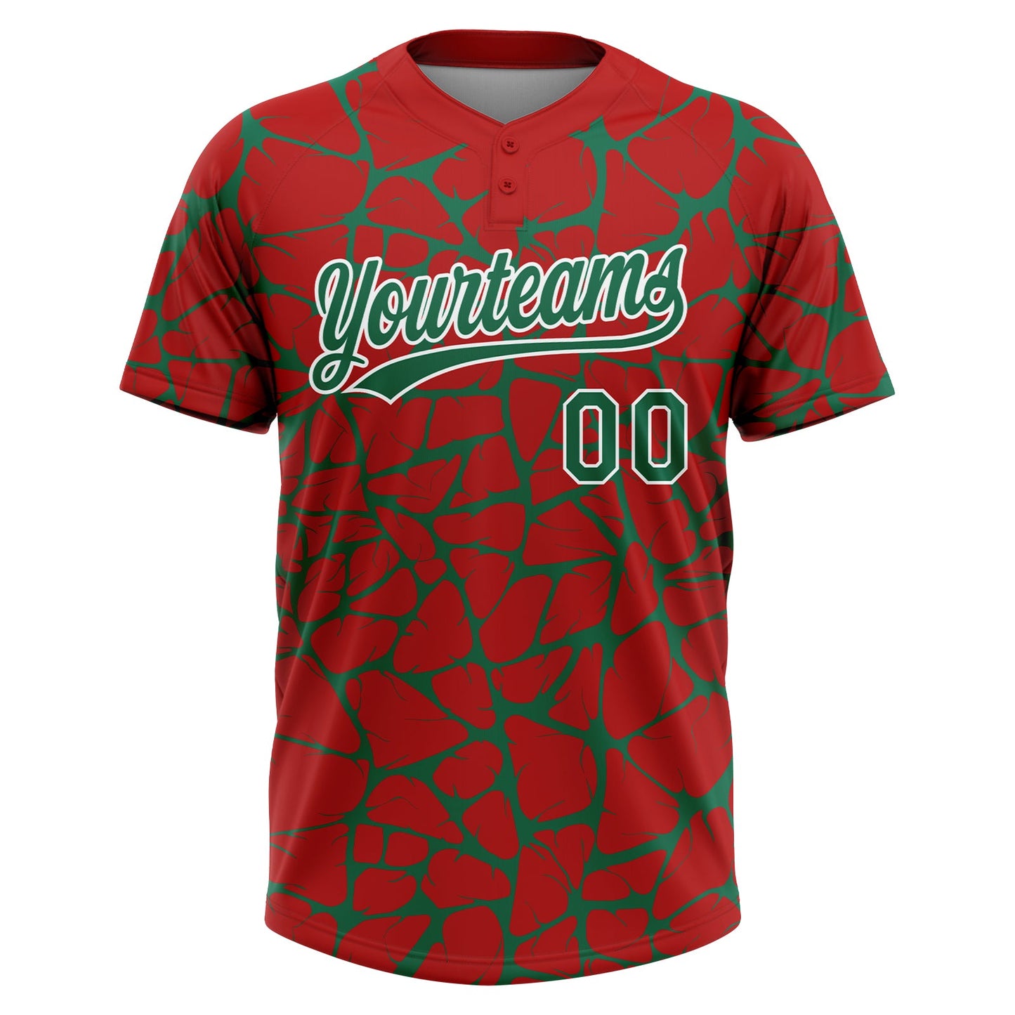 Custom Red Kelly Green-White Abstract Network Crackle Two-Button Unisex Softball Jersey view 2