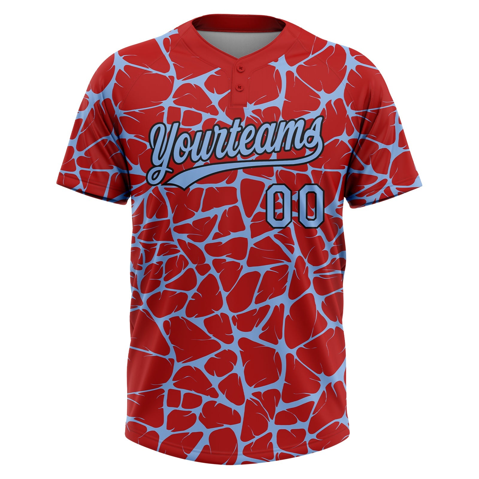 Custom Red Light Blue-Black Abstract Network Crackle Two-Button Unisex Softball Jersey view 2