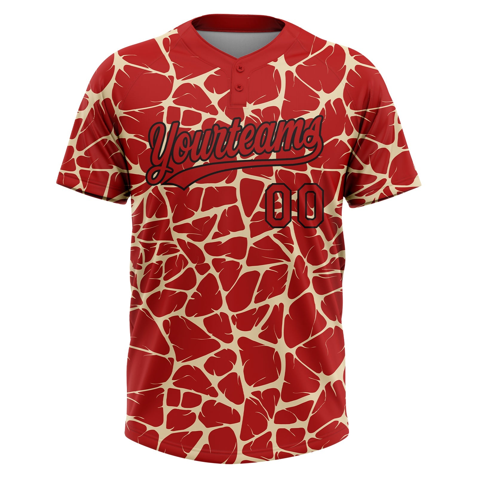 Custom Red Cream-Black Abstract Network Crackle Two-Button Unisex Softball Jersey view 2