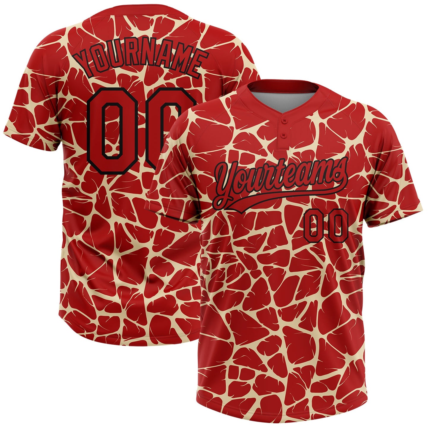 Custom Red Cream-Black Abstract Network Crackle Two-Button Unisex Softball Jersey - Main View