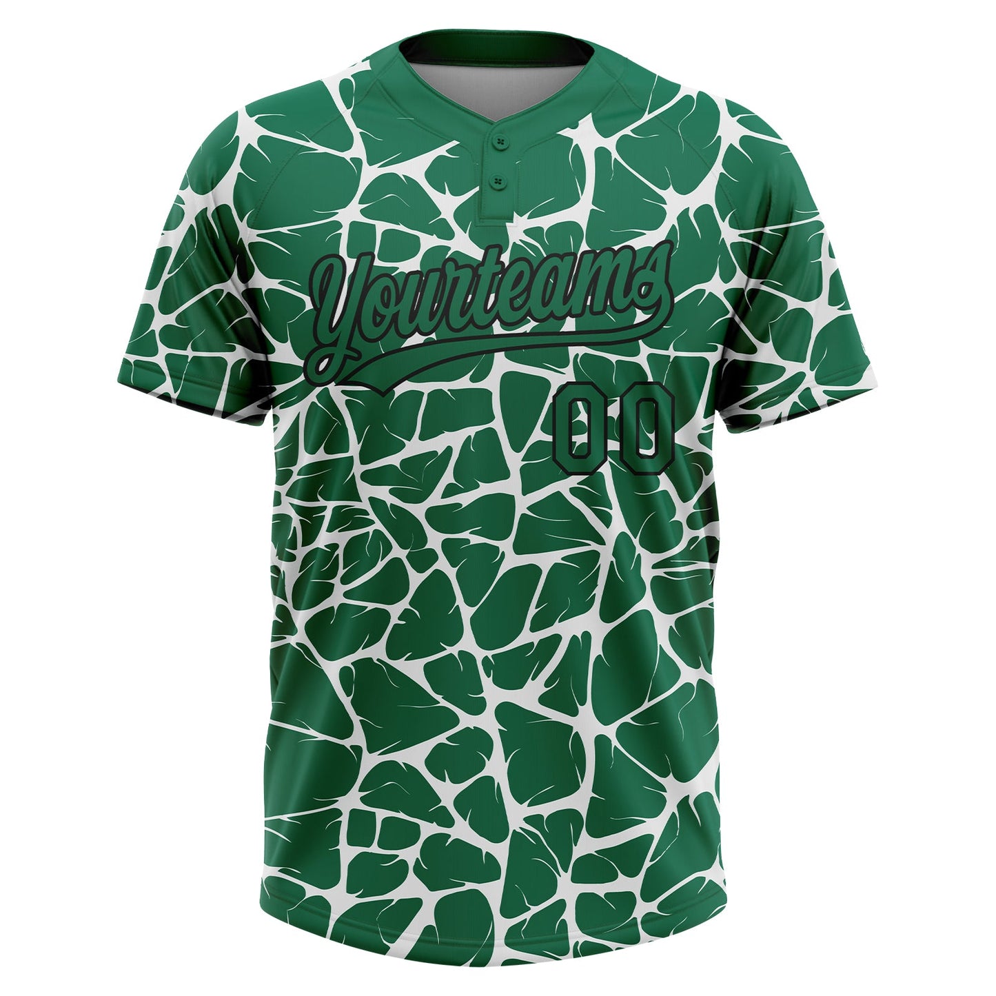 Custom Kelly Green Black-White Abstract Network Crackle Two-Button Unisex Softball Jersey view 2