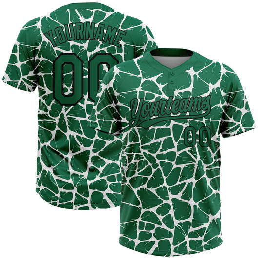 Custom Kelly Green Black-White Abstract Network Crackle Two-Button Unisex Softball Jersey - Main View