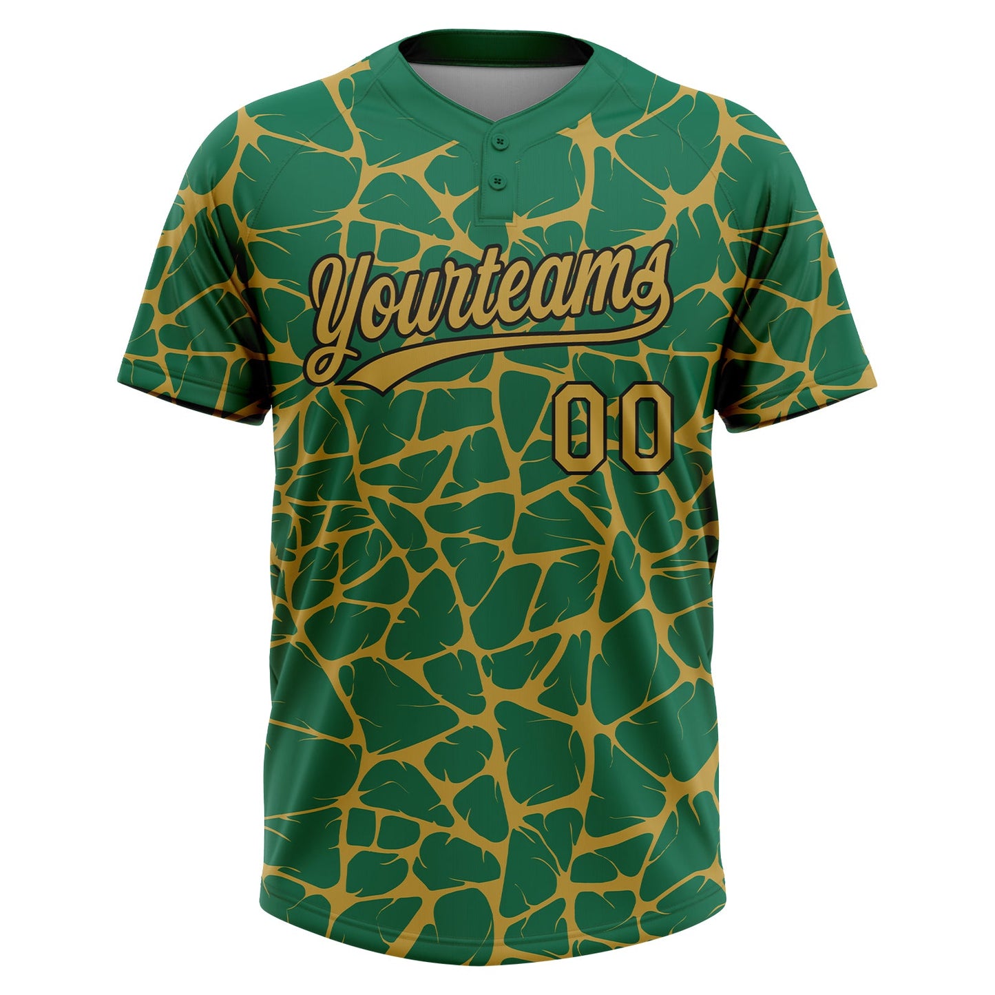 Custom Kelly Green Old Gold-Black Abstract Network Crackle Two-Button Unisex Softball Jersey view 2